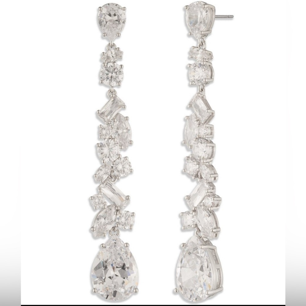 Givenchy Silver Tone Drama CZ Linear Earrings